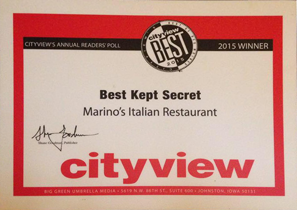 Des Moines Cityview - Awarded Marinos the Best Kept Secret!